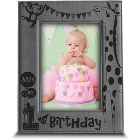 BELLA BUSTA- My first Birthday Picture Frame- Baby's First Birthday Frame- Engraved Leather Picture Frame(5 x 7 Vertical)