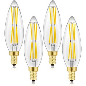 E12 Edison 8W LED Bulb, 100 watt Equivalent Candelabra Dimmable Chandelier Light Bulbs 3000K Soft White Clear 800lm E12 Vintage LED Filament Vintage Candle Bulb with Decorative,4-Pack. (4.85in) in Saudi Arabia