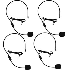 4 Pack Headset Microphone, Flexible Wired Boom for Voice Amplifier,Teachers, Speakers, Coaches, Presentations, Seniors and More, Black