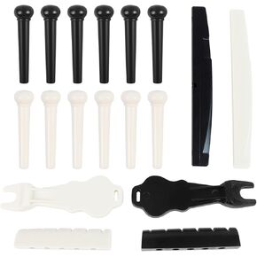 18 Piece Acoustic Guitar Bridge Pins, Guitar Accessories Kit, With Pins Pegs Bridge Pin Puller Remover & Guitar Bridge Saddle Nut, Lvory & Black