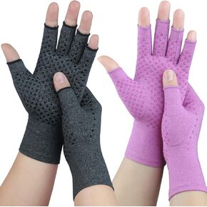 2 Pairs Arthritis Gloves, Compression Gloves for Women Men, Relieve Arthritis, Rheumatoid, Osteoarthritis, Carpal Tunnel Pain, Anti-Slip Fingerless Gloves for Hand Support (Pure Black+Purple,M)