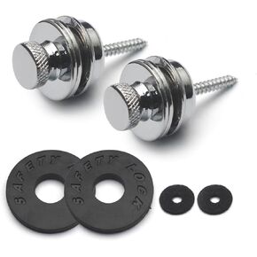 SAPHUE 2PCS Guitar Flat Head Strap Button Metal Chrome for Electric Guitar Bass (Black)