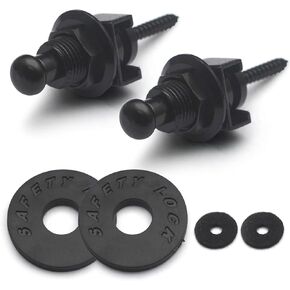 SAPHUE 2PCS Guitar Strap Button Metal Chrome Bass Strap Lock Skidproof StrapLock Locking Pegs Pins Guitar Strap Buttons Pins Metal End (Black)