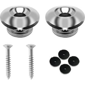 Guitar Strap Locks Strap Button Set - Guitar Metal Strap Buttons for Acoustic Guitar, Guitar Strap Buttons Lock Pins for Acoustic Guitar Electric Guitar Bass Ukulele (Silver), 2 Packs