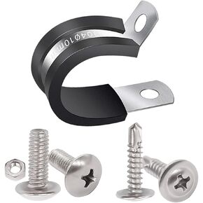 Twidec/270PCS Cable Clamps Assortment Kit 304 Stainless Steel Rubber Coated Cushion Clamps 10 Sizes 1/4" 5/16" 3/8" 1/2" 5/8" 3/4" 1" 1-1/4" 1-1/2" 1-3/4" with Screw for Automotive Wire Pipe Clamps