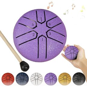 Steel Tongue Drum Rain Chime, Rain Drum for Outside, Rain Drum Instrument for Outside, Steel Tongue Drum Rain Chime Waterproof, Steel Tongue Drum 3 Inches 6 Notes, Mini Handpan Drum (Purple)