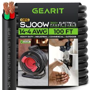 GearIT 10/4 10 AWG Portable Power Cable (50 Feet - 4 Conductor) SJOOW 300V 10 Gauge Electric Wire for Motor Leads, Portable lights, Battery Chargers, Stage Lights and Machinery -50ft Electrical Cord