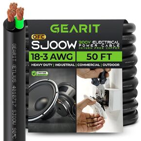 كابل الطاقة المحمول GearIT 10/4 10 AWG (50 قدمًا - 4 موصلات) سلك كهربائي SJOOW 300 فولت 10 قياس لخيوط المحرك، والأضواء المحمولة، وشواحن البطاريات، وأضواء المسرح والآلات - سلك كهربائي بطول 50 قدمًا