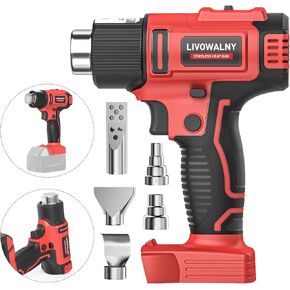 Cordless Heat Gun for Milwaukee m18 Battery, LIVOWALNY 18V 350W 122℉~1202℉ (50℃-550℃) Variable Temperature Control Hot Air Gun with LCD Digital Display for Shrink Tubing, Crafts (No Battery)