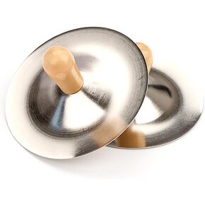 صنج إصبع صغير مقاس 3.54 بوصة صنج يدوي صغير فضي للصنج للرقص الشرقي للأطفال مع مقبض خشبي صنج صغير in Kuwait