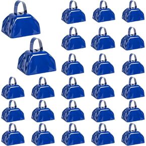 24 PCS Metal Cowbell with Handle, 3 Inch Cow Bells Noise Makers for Sporting, Bulk Small Cowbells Loud Bells Noisemaker Call Bells for Football Games Wedding Cheering, New Year's Eve (Blue)