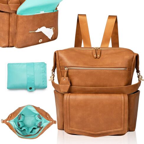 حقيبة ظهر للحفاضات من MOMINSIDE مزودة بـ 14 جيبًا، وحقيبة أطفال جلدية، وحقيبة ظهر هوبو قابلة للتحويل، وحقيبة حفاضات كبيرة، و6 جيوب للزجاجات، وحقيبة مناديل، ووسادة تغيير الحفاضات، وجيوب معزولة (بني) in Kuwait