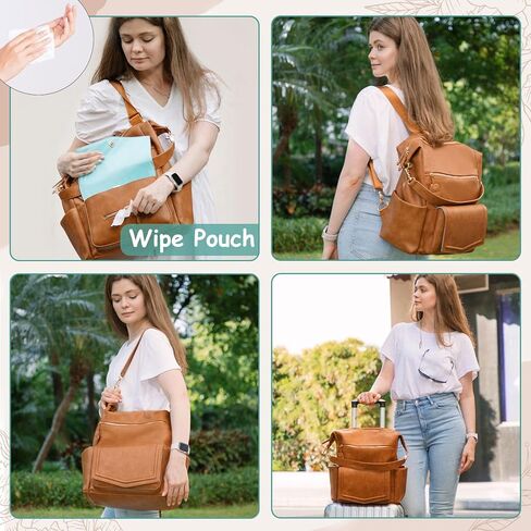 حقيبة ظهر للحفاضات من MOMINSIDE مزودة بـ 14 جيبًا، وحقيبة أطفال جلدية، وحقيبة ظهر هوبو قابلة للتحويل، وحقيبة حفاضات كبيرة، و6 جيوب للزجاجات، وحقيبة مناديل، ووسادة تغيير الحفاضات، وجيوب معزولة (بني) in Kuwait