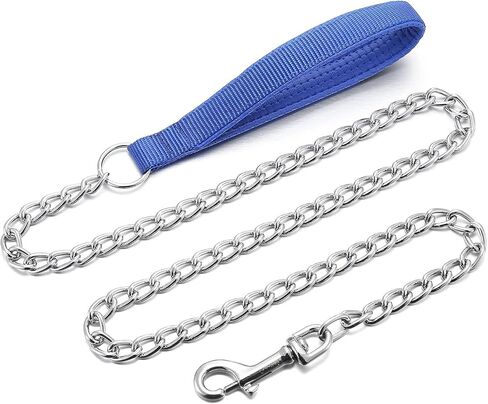 Chain Leash Metal Dog Leash Chrome Plated with Soft Padded Handle for Small Dogs.(S, Black Handle) in Kuwait