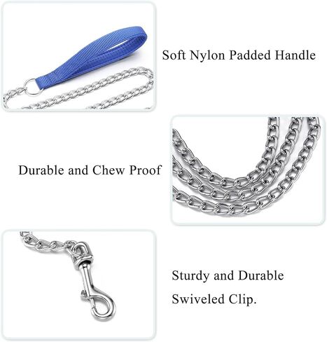 Chain Leash Metal Dog Leash Chrome Plated with Soft Padded Handle for Small Dogs.(S, Black Handle) in Kuwait