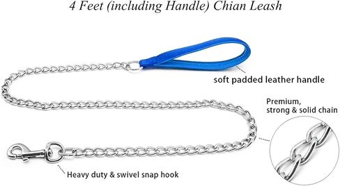 Chain Leash Metal Dog Leash Chrome Plated with Soft Padded Handle for Small Dogs.(S, Black Handle) in Kuwait