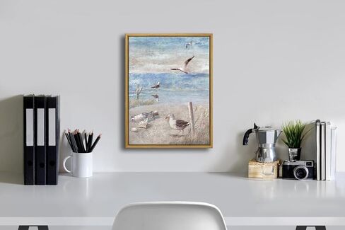 Pyradecor ديكور الحمام الأزرق الشاطئ شاطئ البحر صورة النورس جثم الطيور على شاطئ البحر الساحلي المحيط قماش جدار الفن لغرفة الغسيل غرفة نوم غرفة المعيشة الديكور in Kuwait