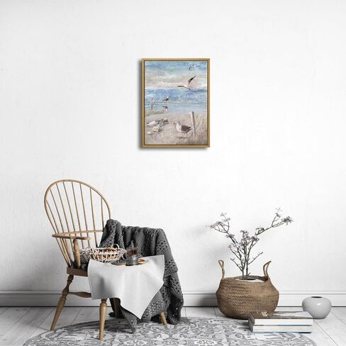 Pyradecor ديكور الحمام الأزرق الشاطئ شاطئ البحر صورة النورس جثم الطيور على شاطئ البحر الساحلي المحيط قماش جدار الفن لغرفة الغسيل غرفة نوم غرفة المعيشة الديكور in Kuwait