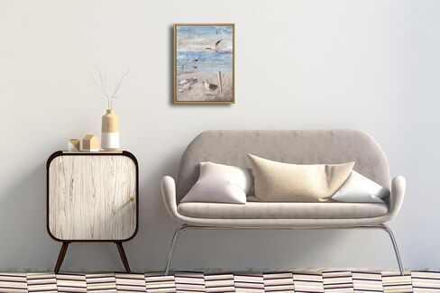 Pyradecor ديكور الحمام الأزرق الشاطئ شاطئ البحر صورة النورس جثم الطيور على شاطئ البحر الساحلي المحيط قماش جدار الفن لغرفة الغسيل غرفة نوم غرفة المعيشة الديكور in Kuwait