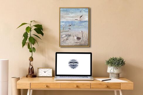 Pyradecor ديكور الحمام الأزرق الشاطئ شاطئ البحر صورة النورس جثم الطيور على شاطئ البحر الساحلي المحيط قماش جدار الفن لغرفة الغسيل غرفة نوم غرفة المعيشة الديكور in Kuwait