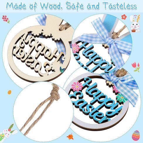 8 Pieces Easter Rabbit Tree Ornament Wooden Hanging Bunny Ornaments with Plaid Bow and Rope Wood Hollowed Out Easter Ornaments Cute Spring Hanging Decorative for Home Garden Decor (Cute) in Kuwait