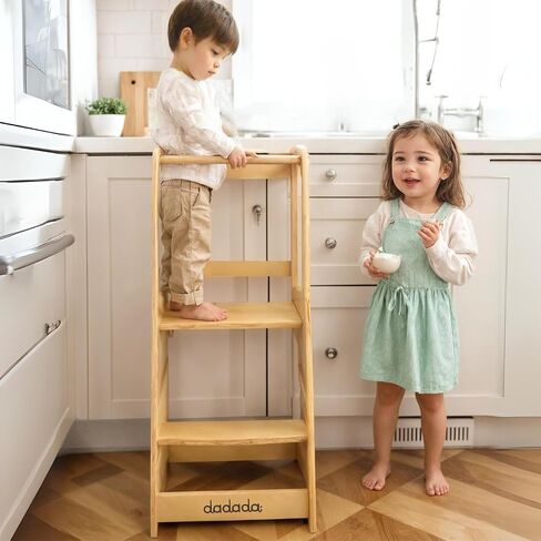 dadada Toddler Tower - Kids Step Stool with Safety Rail - Adjustable Montessori Step Stool for Kids - Toddler Learning Tower with Protection - Kitchen Toddler Step Stool - Graphite in Saudi Arabia