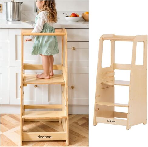 dadada Toddler Tower - Kids Step Stool with Safety Rail - Adjustable Montessori Step Stool for Kids - Toddler Learning Tower with Protection - Kitchen Toddler Step Stool - Graphite in Saudi Arabia