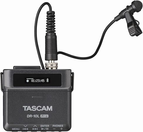 مسجل مجال الصوت TASCAM DR-10L Pro فائق الصغر 32 بت مع ميكروفون Lavalier وتقنية محول AD المزدوج (أسود) in Kuwait