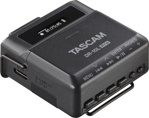 مسجل مجال الصوت TASCAM DR-10L Pro فائق الصغر 32 بت مع ميكروفون Lavalier وتقنية محول AD المزدوج (أسود) in Kuwait