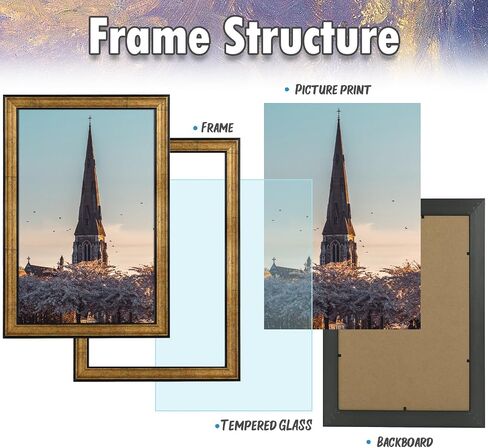 AUEAR, 8X12 Picture Frame Without Mat to Display 8X12 Poster/Photo Frames, Tempered Glass Photo Frame Display Wall Mounting (Dark Gold Brown & Bronze) in Saudi Arabia