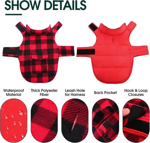 Kuoser Dog Winter Coat, Windproof Dog Fleece Jacket British Style Plaid Cold Weather Dog Vest Coats, Reversible Cozy Warm Dog Clothes Pet Apparel for Small Dogs XS in Saudi Arabia