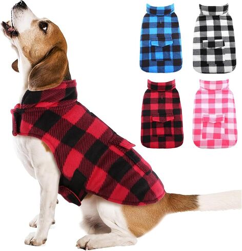 Kuoser Dog Winter Coat, Windproof Dog Fleece Jacket British Style Plaid Cold Weather Dog Vest Coats, Reversible Cozy Warm Dog Clothes Pet Apparel for Small Dogs XS in Saudi Arabia