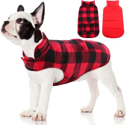 Kuoser Dog Winter Coat, Windproof Dog Fleece Jacket British Style Plaid Cold Weather Dog Vest Coats, Reversible Cozy Warm Dog Clothes Pet Apparel for Small Dogs XS in Saudi Arabia
