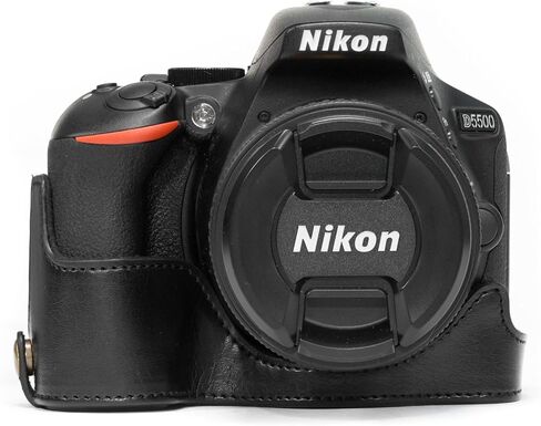 MegaGear Nikon D5600, D5500 Ever Ready Leather Camera Half Case and Strap, with Battery Access - Black - MG1170 in Kuwait
