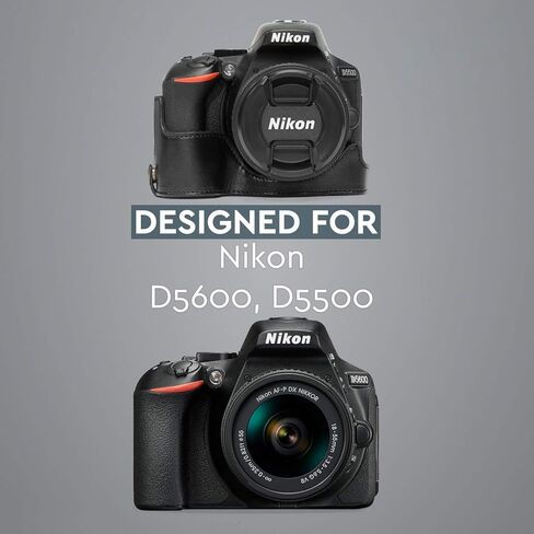 MegaGear Nikon D5600, D5500 Ever Ready Leather Camera Half Case and Strap, with Battery Access - Black - MG1170 in Kuwait