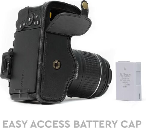 MegaGear Nikon D5600, D5500 Ever Ready Leather Camera Half Case and Strap, with Battery Access - Black - MG1170 in Kuwait