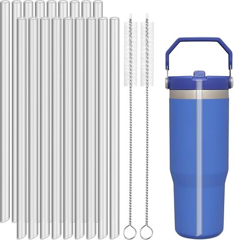 NiHome 18PCS Clear Plastic Straws Fit for Stanley IceFlow Tumbler 20oz, Reusable Replacement Straws for Stanley Ice Flow Cup with 2 Brushes, Durable for Hot/Cold Drinks, Eco-Friendly, BPA-Free in Saudi Arabia