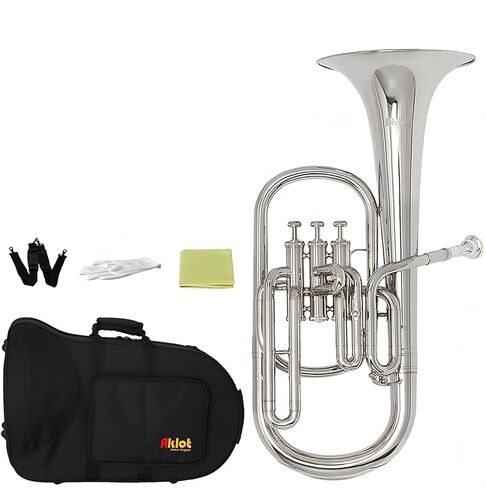 Aklot وسيط Eb نيكل ألتو هورن مطلي بالفضة مكبس من الفولاذ المقاوم للصدأ مع علبة للتعليم الموسيقي in Kuwait