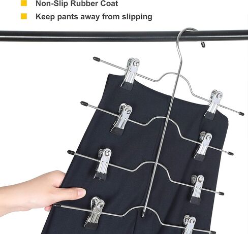TOPIA HANGER شماعات تنورة معدنية من 4 طبقات للنساء، شماعات السراويل موفرة للمساحة مع مشابك قابلة للتعديل، احصل على مساحة أكبر بنسبة 70%، قبضة غير قابلة للانزلاق للسراويل والسراويل القصيرة والسراويل القصيرة والجينز والمناشف، أسود، عبوتان، CT20B in Kuwait