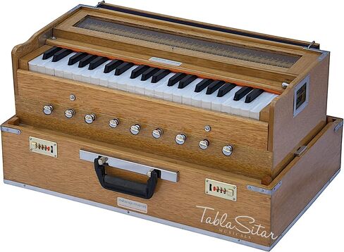 هارمونيوم من مهراجا ميوزيكالز، قابل للطي، 9 توقفات، في الولايات المتحدة الأمريكية، محمول، لون طبيعي، 3 1/2 أوكتاف، مضبوط على A440، قارنة توصيل، حقيبة، آلة موسيقية هندية (PDI-AHH) in Kuwait