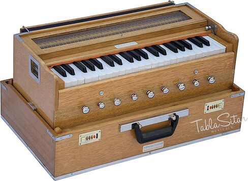 هارمونيوم من مهراجا ميوزيكالز، قابل للطي، 9 توقفات، في الولايات المتحدة الأمريكية، محمول، لون طبيعي، 3 1/2 أوكتاف، مضبوط على A440، قارنة توصيل، حقيبة، آلة موسيقية هندية (PDI-AHH) in Kuwait