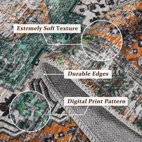 سجادة منطقة RUGSREAL مقاس 9x12 سجادة لغرفة النوم سجادة عتيقة بغطاء للأرضيات الداخلية سجادة عتيقة وخفيفة الوزن وقابلة للغسل وغير قابلة للانزلاق لغرفة المعيشة وغرفة الطعام، رمادي داكن، 9 × 12 in Kuwait