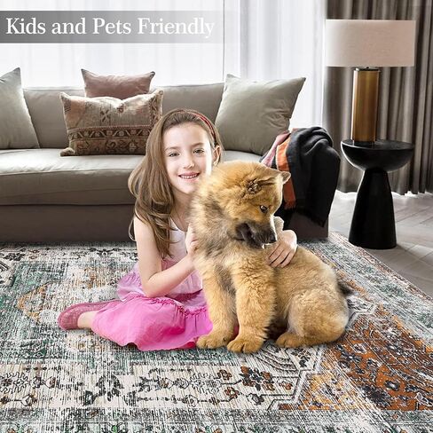 سجادة منطقة RUGSREAL مقاس 9x12 سجادة لغرفة النوم سجادة عتيقة بغطاء للأرضيات الداخلية سجادة عتيقة وخفيفة الوزن وقابلة للغسل وغير قابلة للانزلاق لغرفة المعيشة وغرفة الطعام، رمادي داكن، 9 × 12 in Kuwait