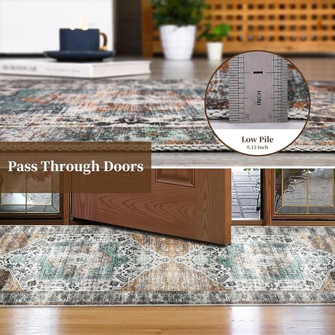 سجادة منطقة RUGSREAL مقاس 9x12 سجادة لغرفة النوم سجادة عتيقة بغطاء للأرضيات الداخلية سجادة عتيقة وخفيفة الوزن وقابلة للغسل وغير قابلة للانزلاق لغرفة المعيشة وغرفة الطعام، رمادي داكن، 9 × 12 in Kuwait