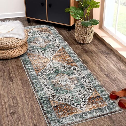 سجادة منطقة RUGSREAL مقاس 9x12 سجادة لغرفة النوم سجادة عتيقة بغطاء للأرضيات الداخلية سجادة عتيقة وخفيفة الوزن وقابلة للغسل وغير قابلة للانزلاق لغرفة المعيشة وغرفة الطعام، رمادي داكن، 9 × 12 in Kuwait