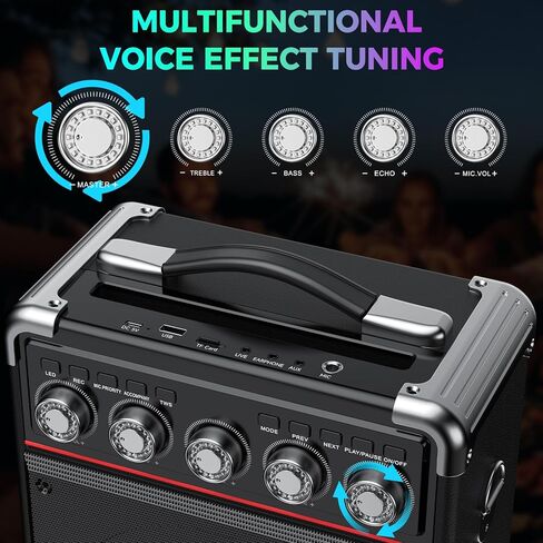 Karaoke Machine for Adults Kids, Portable Outdoor Bluetooth Speaker with 2 Wireless UHF Microphones Supports PA System,Remote Control, DJ Light, TF Card/USB/AUX/, TWS, Bass/Treble for Party TX05 in Kuwait