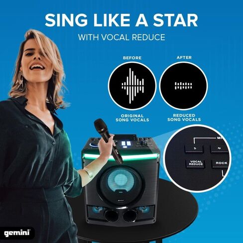 مكبر صوت Gemini Sound GPK-800 بقوة 2400 وات مع بلوتوث وUSB وراديو FM مع نظام ميكروفون لاسلكي UHF محمول باليد من Gemini GMU-M100 مع جهاز استقبال إضافي in Kuwait