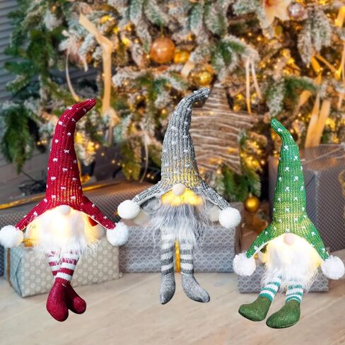 3Pcs Lighted Christmas Gnome Decorations 14 Inch Handmade Glowing Gnomes Plush Santa Ornaments Swedish Tomte Light Up Elf Dolls Xmas Gifts Party Home Office Table Christmas Tree Decor in Saudi Arabia