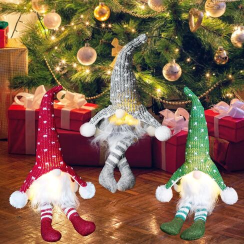 3Pcs Lighted Christmas Gnome Decorations 14 Inch Handmade Glowing Gnomes Plush Santa Ornaments Swedish Tomte Light Up Elf Dolls Xmas Gifts Party Home Office Table Christmas Tree Decor in Saudi Arabia