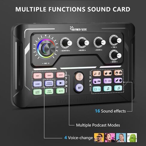 Podcast Equipment Bundle for 2, Audio Mixer with 3.5mm Podcast Microphone, Bluetooth, voice change DJ Mixer for Live Streaming Singing Gaming in Kuwait